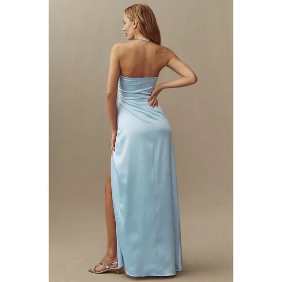 NWT BHLDN Anthropologie Danielle Strapless Satin Maxi Dress Small Side Slit Gown - Picture 2 of 10